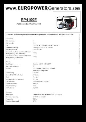 Agregaty prądotwórcze z silnikiem spalinowym Europower EP4100E (S)