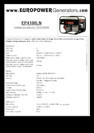 Agregaty prądotwórcze z silnikiem spalinowym Europower EP4100LN (S)