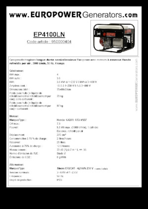 Agregaty prądotwórcze z silnikiem spalinowym Europower EP4100LN (S)