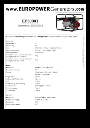 Agregaty prądotwórcze z silnikiem spalinowym Europower EP5000T (S)