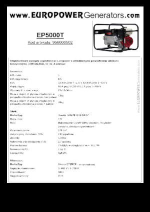 Agregaty prądotwórcze z silnikiem spalinowym Europower EP5000T (S)