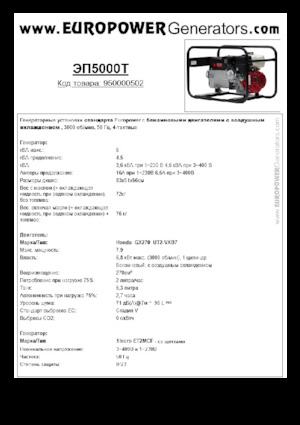 Agregaty prądotwórcze z silnikiem spalinowym Europower EP5000T (S)