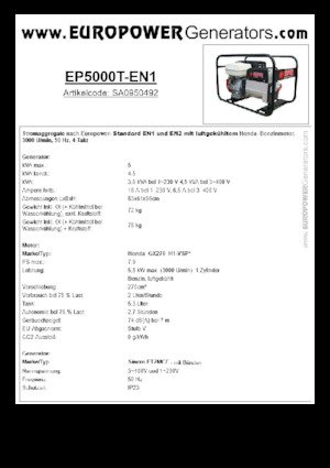 Agregaty prądotwórcze z silnikiem spalinowym Europower EP5000T-EN1 (S)