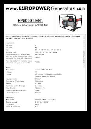 Agregaty prądotwórcze z silnikiem spalinowym Europower EP5000T-EN1 (S)