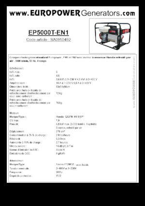 Agregaty prądotwórcze z silnikiem spalinowym Europower EP5000T-EN1 (S)