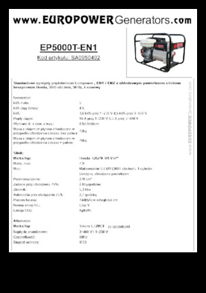 Agregaty prądotwórcze z silnikiem spalinowym Europower EP5000T-EN1 (S)