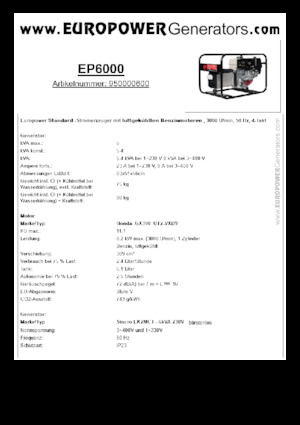 Agregaty prądotwórcze z silnikiem spalinowym Europower EP6000 (S)