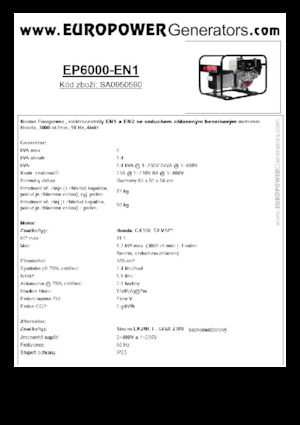 Agregaty prądotwórcze z silnikiem spalinowym Europower EP6000 EN1 (S)