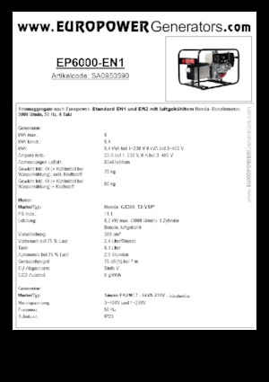 Agregaty prądotwórcze z silnikiem spalinowym Europower EP6000 EN1 (S)