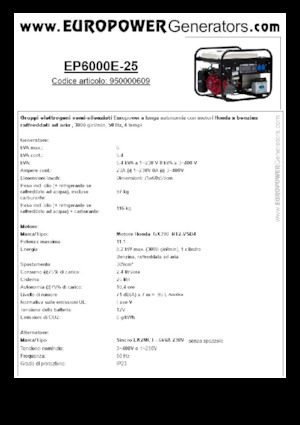 Agregaty prądotwórcze z silnikiem spalinowym Europower EP6000E-25 (S)