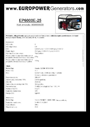 Agregaty prądotwórcze z silnikiem spalinowym Europower EP6000E-25 (S)