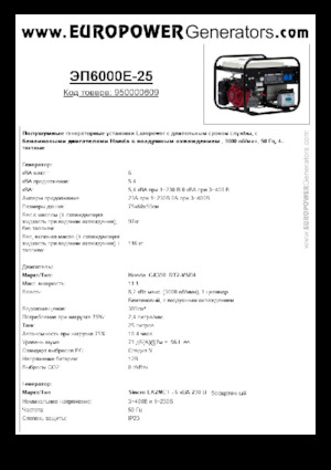 Agregaty prądotwórcze z silnikiem spalinowym Europower EP6000E-25 (S)