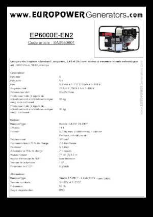 Agregaty prądotwórcze z silnikiem spalinowym Europower EP6000E-EN2 (S)
