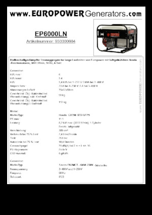 Agregaty prądotwórcze z silnikiem spalinowym Europower EP6000LN (S)