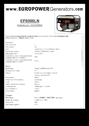 Agregaty prądotwórcze z silnikiem spalinowym Europower EP6000LN (S)