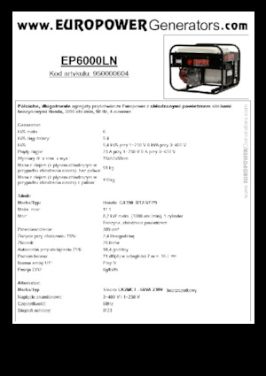 Agregaty prądotwórcze z silnikiem spalinowym Europower EP6000LN (S)