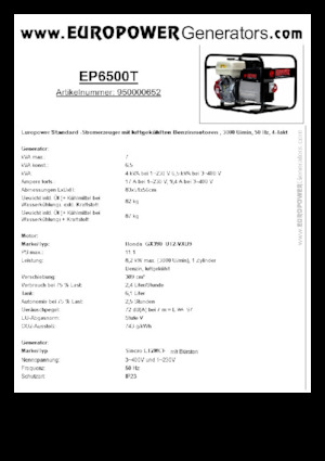 Agregaty prądotwórcze z silnikiem spalinowym Europower EP6500T (S)