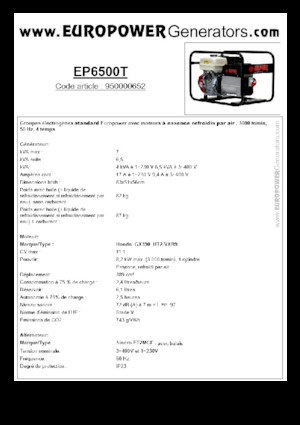 Agregaty prądotwórcze z silnikiem spalinowym Europower EP6500T (S)