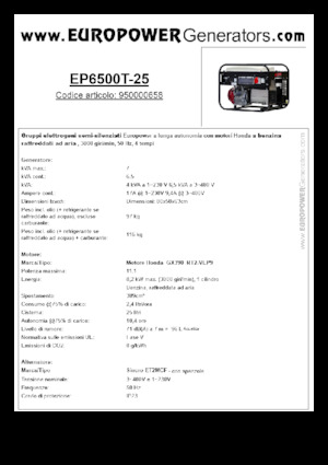 Agregaty prądotwórcze z silnikiem spalinowym Europower EP6500T-25 (S)