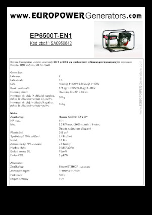 Agregaty prądotwórcze z silnikiem spalinowym Europower EP6500T-EN1 (S)