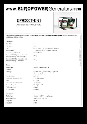 Agregaty prądotwórcze z silnikiem spalinowym Europower EP6500T-EN1 (S)
