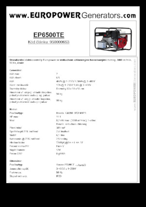 Agregaty prądotwórcze z silnikiem spalinowym Europower EP6500TE (S)