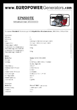 Agregaty prądotwórcze z silnikiem spalinowym Europower EP6500TE (S)