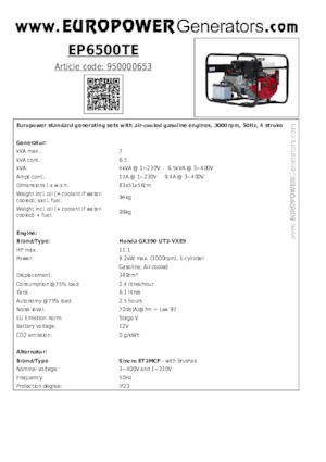 Agregaty prądotwórcze z silnikiem spalinowym Europower EP6500TE (S)
