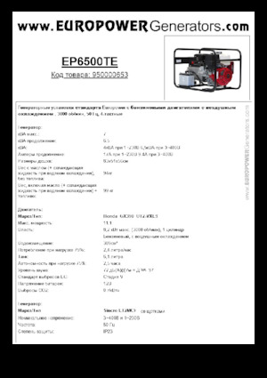 Agregaty prądotwórcze z silnikiem spalinowym Europower EP6500TE (S)