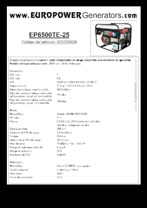 Agregaty prądotwórcze z silnikiem spalinowym Europower EP6500TE-25 (S)