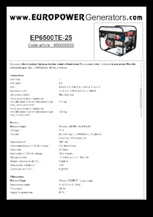 Agregaty prądotwórcze z silnikiem spalinowym Europower EP6500TE-25 (S)