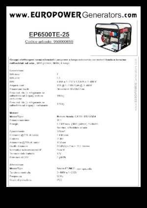 Agregaty prądotwórcze z silnikiem spalinowym Europower EP6500TE-25 (S)
