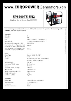 Agregaty prądotwórcze z silnikiem spalinowym Europower EP6500TE-EN2 (S)