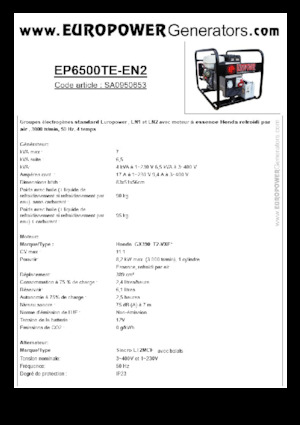 Agregaty prądotwórcze z silnikiem spalinowym Europower EP6500TE-EN2 (S)