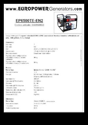 Agregaty prądotwórcze z silnikiem spalinowym Europower EP6500TE-EN2 (S)