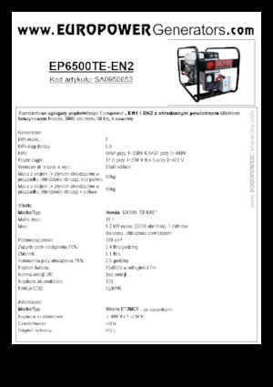 Agregaty prądotwórcze z silnikiem spalinowym Europower EP6500TE-EN2 (S)