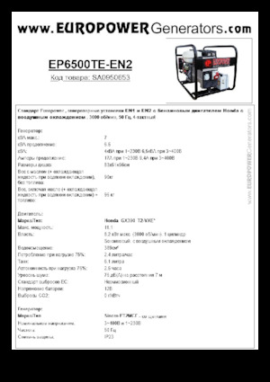 Agregaty prądotwórcze z silnikiem spalinowym Europower EP6500TE-EN2 (S)