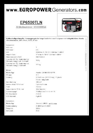 Agregaty prądotwórcze z silnikiem spalinowym Europower EP6500TLN (S)