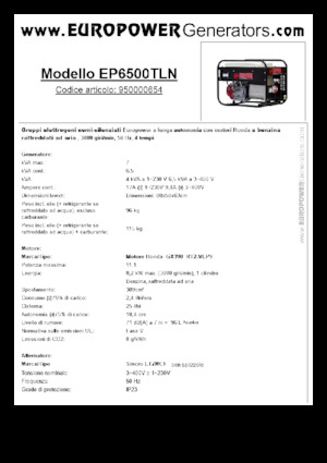 Agregaty prądotwórcze z silnikiem spalinowym Europower EP6500TLN (S)