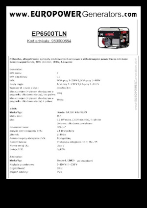 Agregaty prądotwórcze z silnikiem spalinowym Europower EP6500TLN (S)