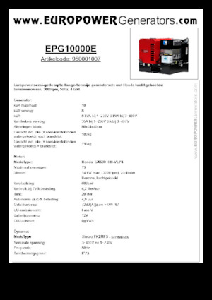 Agregaty prądotwórcze z silnikiem spalinowym Europower EPG10000E (S)