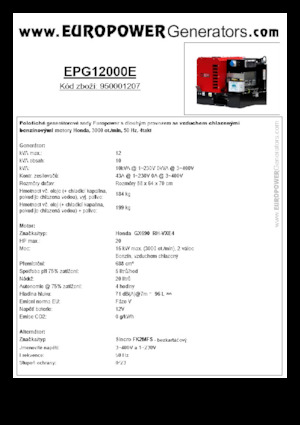 Agregaty prądotwórcze z silnikiem spalinowym Europower EPG12000E (S)