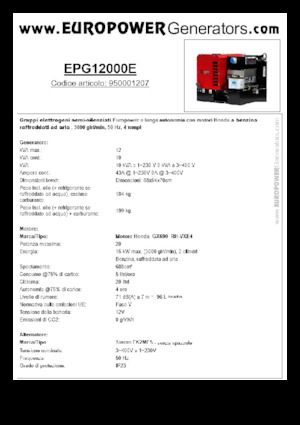 Agregaty prądotwórcze z silnikiem spalinowym Europower EPG12000E (S)