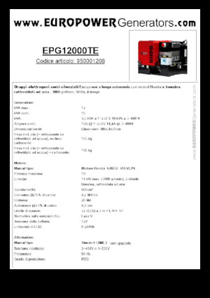 Agregaty prądotwórcze z silnikiem spalinowym Europower EPG12000TE (S)