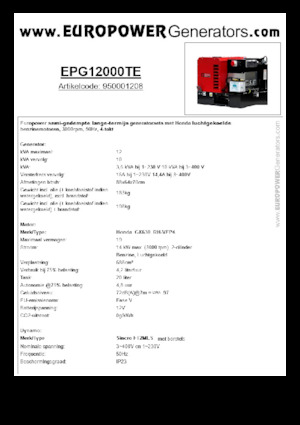 Agregaty prądotwórcze z silnikiem spalinowym Europower EPG12000TE (S)