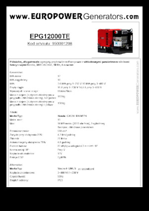Agregaty prądotwórcze z silnikiem spalinowym Europower EPG12000TE (S)