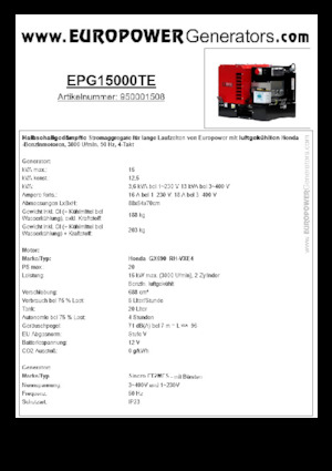 Agregaty prądotwórcze z silnikiem spalinowym Europower EPG15000TE (S)
