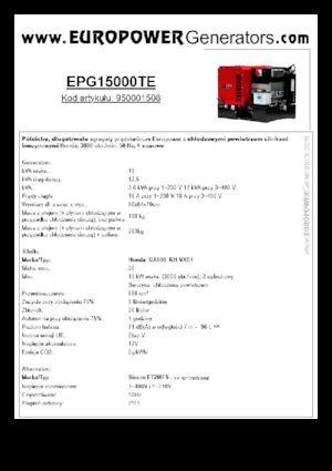 Agregaty prądotwórcze z silnikiem spalinowym Europower EPG15000TE (S)