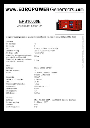 Agregaty prądotwórcze z silnikiem spalinowym Europower EPS10000E (MA)