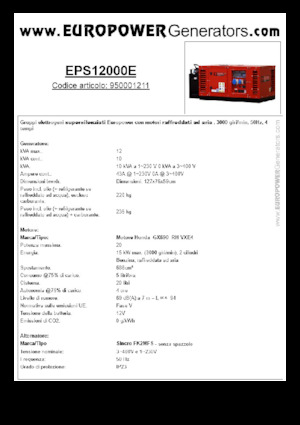 Agregaty prądotwórcze z silnikiem spalinowym Europower EPS12000E (S)